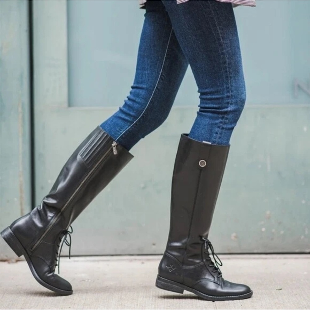 New Patricia Nash Black Leather Cavallo Lace-up Knee High Riding Boot, 7.5